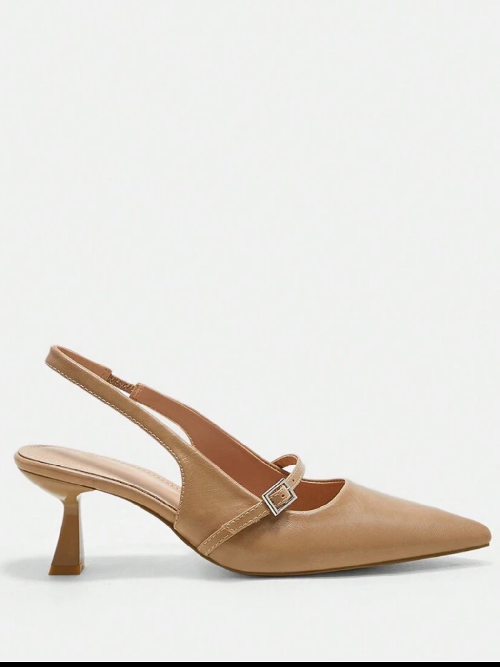 Taupe Tan Faux Leather Slingback Pointed-Toe Heels